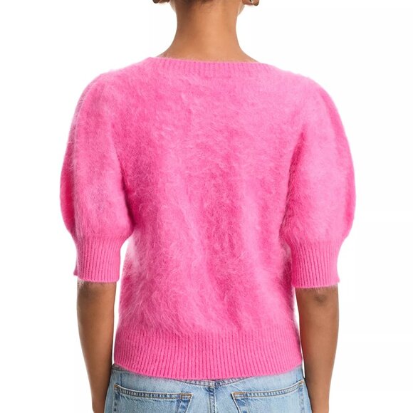 329$ PAIGE Gladiolus Cashmere Knit Top Short Sleeves Size S Cherry Jubilee Pink - Picture 2 of 3